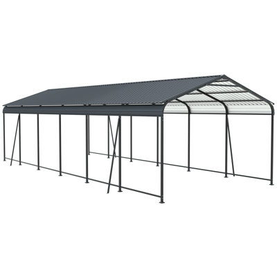 12 X 32 Ft Heavy Duty Carport With Galvanized Steel Roof And Frame, Large Metal Garage For Driveway Cars Trucks, Rust In Harsh Weather, Vertical Stripe Design Easy Snow Rain , Spacious Multi-Purpose