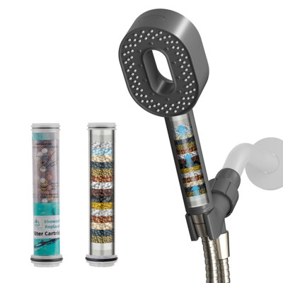 High Pressure 5-Setting Filtered Handheld Shower Head With 2 Additional Fileters, Holder & 59-Inch Shower Hose
