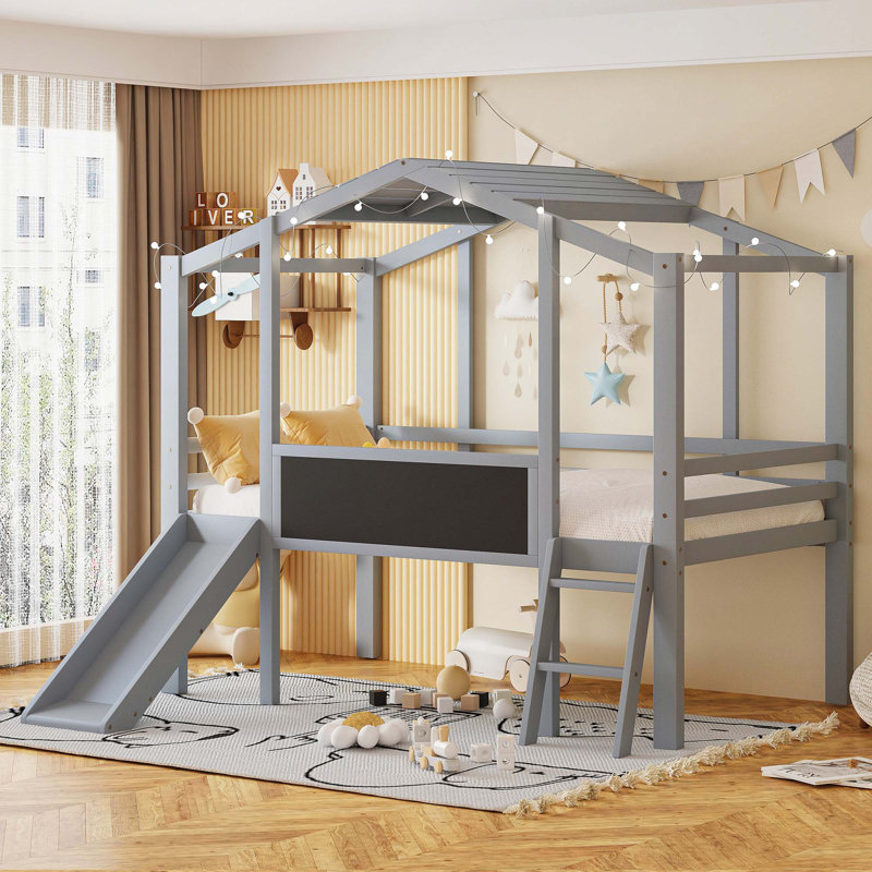 Lit mezzanine avec échelle et glissade, gris