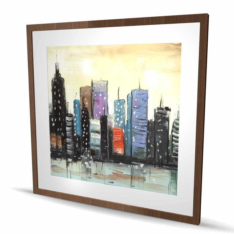 Horizon sur paysage urbain abstrait - bâtiment jaune avec imprimé mat, H 36 po x l 36 po, Brun