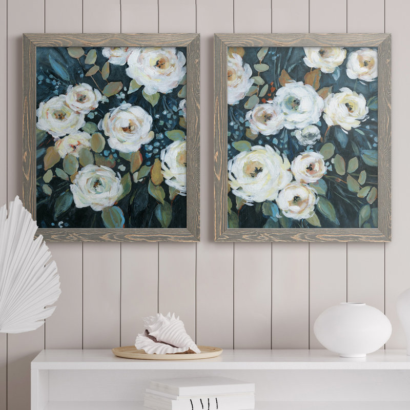 Moonlit Garden II - ensemble de 2 reproductions d'art, Toile avec cadre gris, Pas de tapis, H 20 po x l 17 po x P 1 po