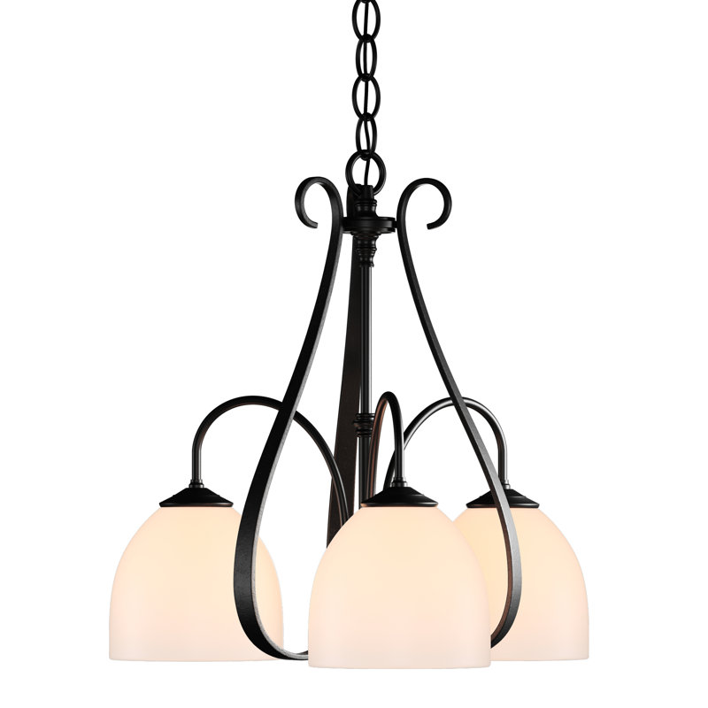 Lustre classique / traditionnel à 3 lumières Sweeping Taper, Noir, Verre opale