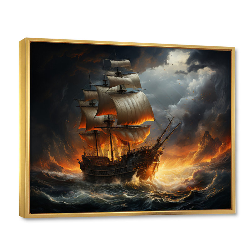 «Stormy Seas», art mural pirate, H 16 po x l 32 po x P 1 po, Cadre flottant doré