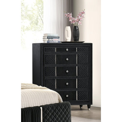 Commode contemporaine 1 pièce en velours noir avec revêtement texturé luxueux