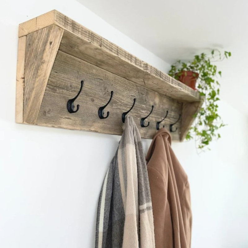 Acelina Solid Wood 6 - Hook Wall Mounted Coat Rack, Oak