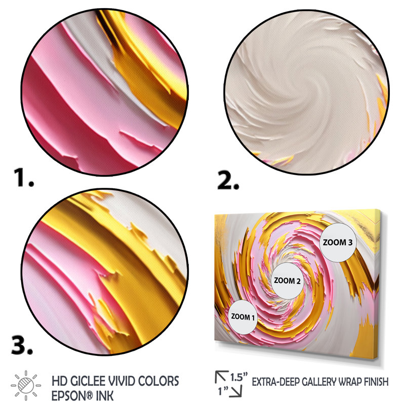 Aquarelle rose abstraite circulaire I - Peinture sur toile, H 30 po x l 40 po x P 1,5 po, Toile tendue