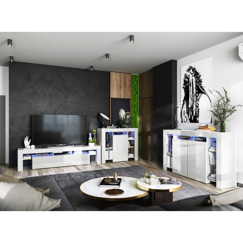 Zeus 104cm Sideboard, White Gloss, With Led Lighting