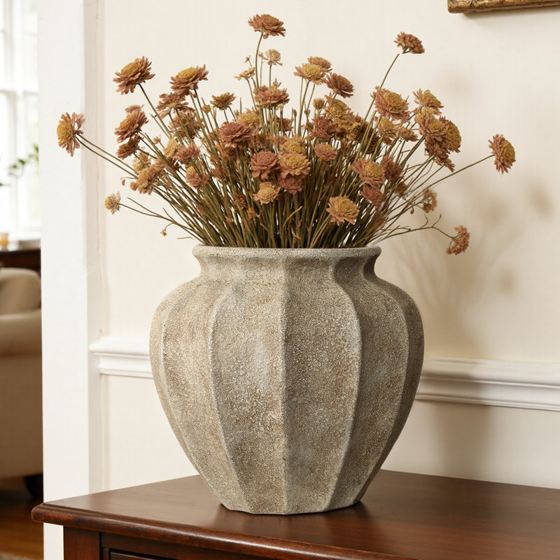 Rustic Stone-Finish 11.61'' Fluted Ceramic Vase