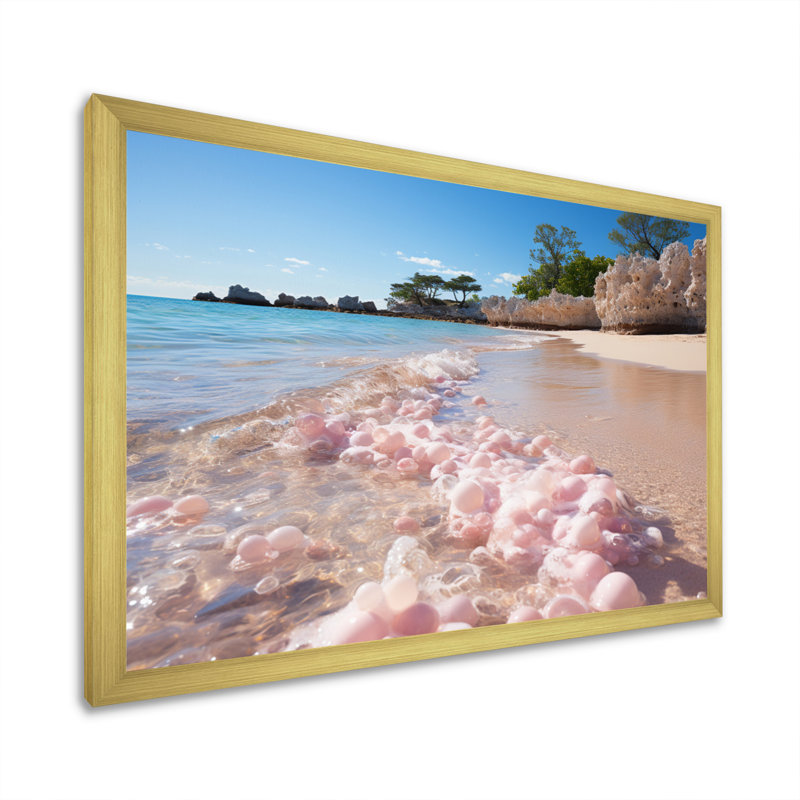 «Pink Sands Beach II», reproduction sur toile encadrée, H 30 po x l 40 po x P 1,5 po, Cadre doré à une seule photo