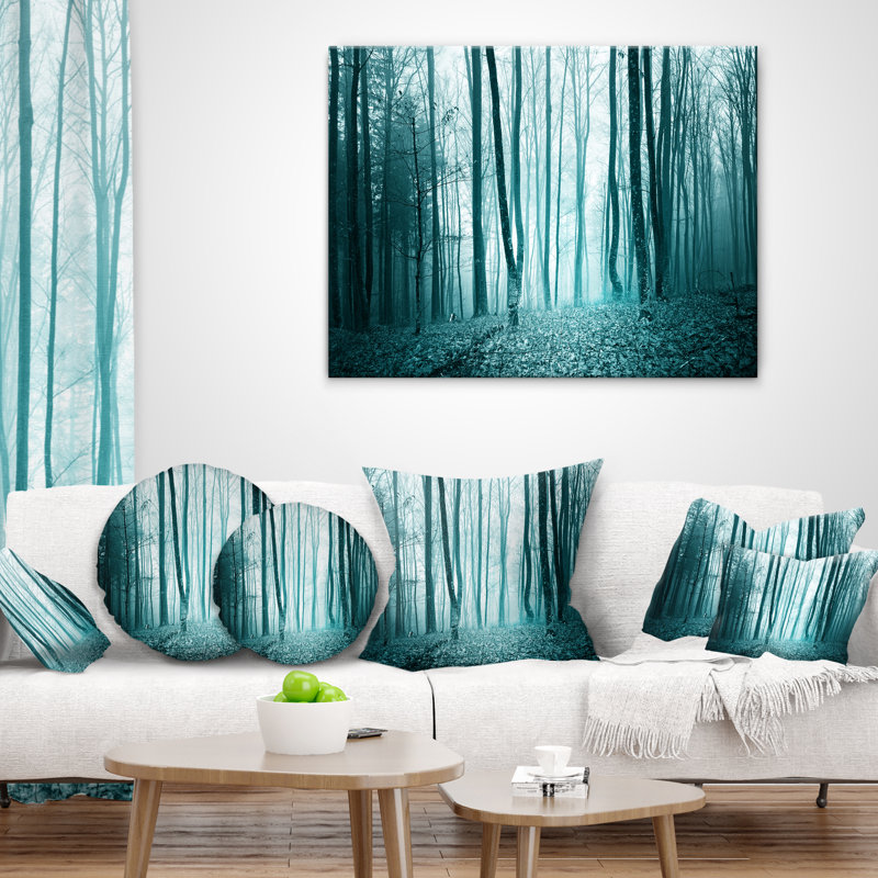 Turquoise Colored Magic Forest - Forest Printed Pillow, 16" x 16", Throw Pillow