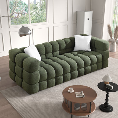 ‌Kyanne Priyen 81" Upholstered Square Arm Sofa With 2 Throw Pillows, Boucle Living Room Sofa Set