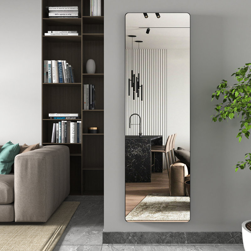 Takeo Metal Rectangle Mirror, 47.2" x 14.5", Black