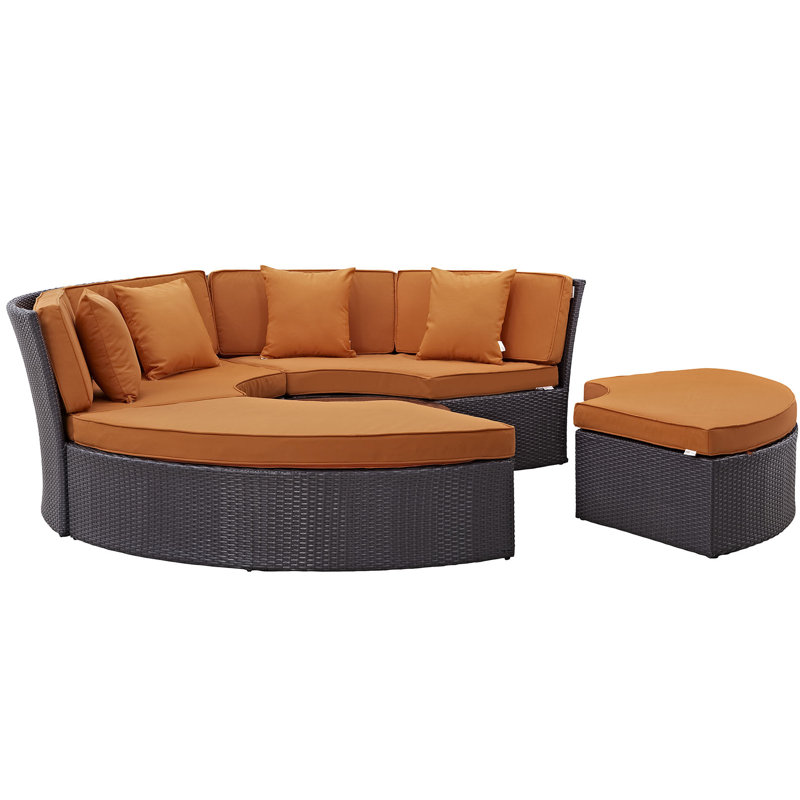 Ensemble de conversation modulaire en rotin avec coussins 5 pièces Zehra, Orange