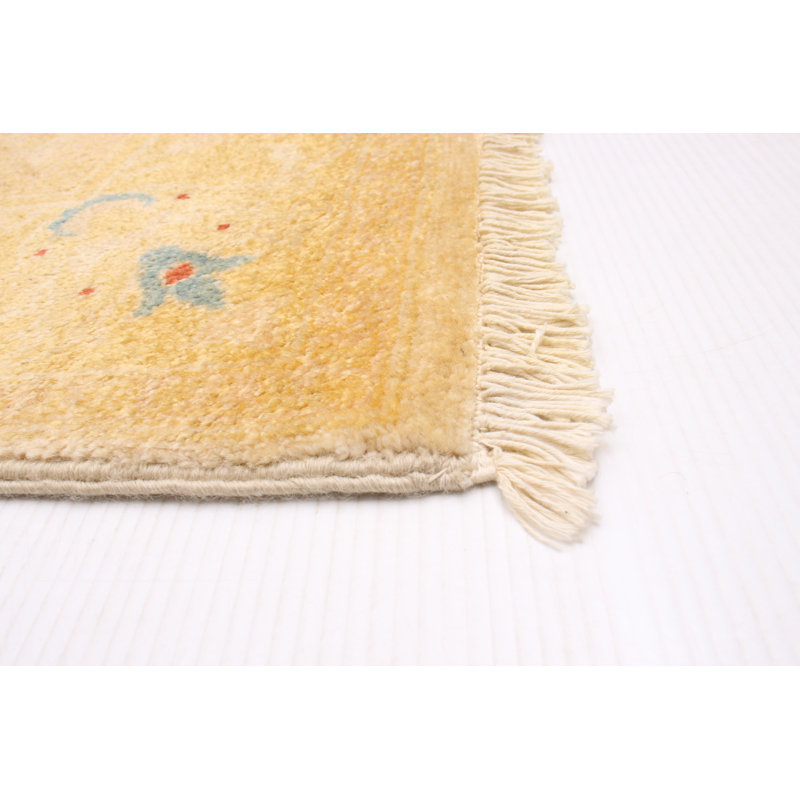 Tapis ivoire en laine noué à la main de conception unique 4 pi 2 po x 6 pi 3 po New Age