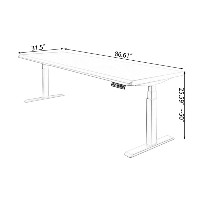 Bureau électrique en bois massif à hauteur réglable, H 25,59 po x l 86,61 po x P 31,5 po, Blanc