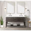 Meuble-lavabo double en chêne brun 60 po X P 22 po D, avec plateau en marbre de culture-117970972-117970969