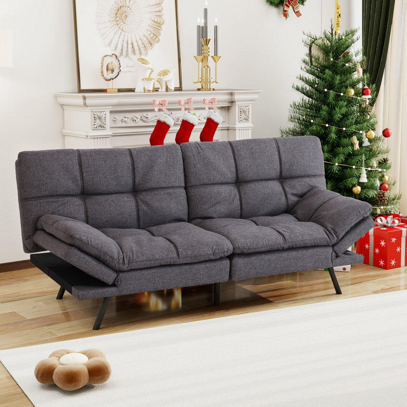 Unia Twin 71'' Convertible Futon Sofa, Dark Gray Linen