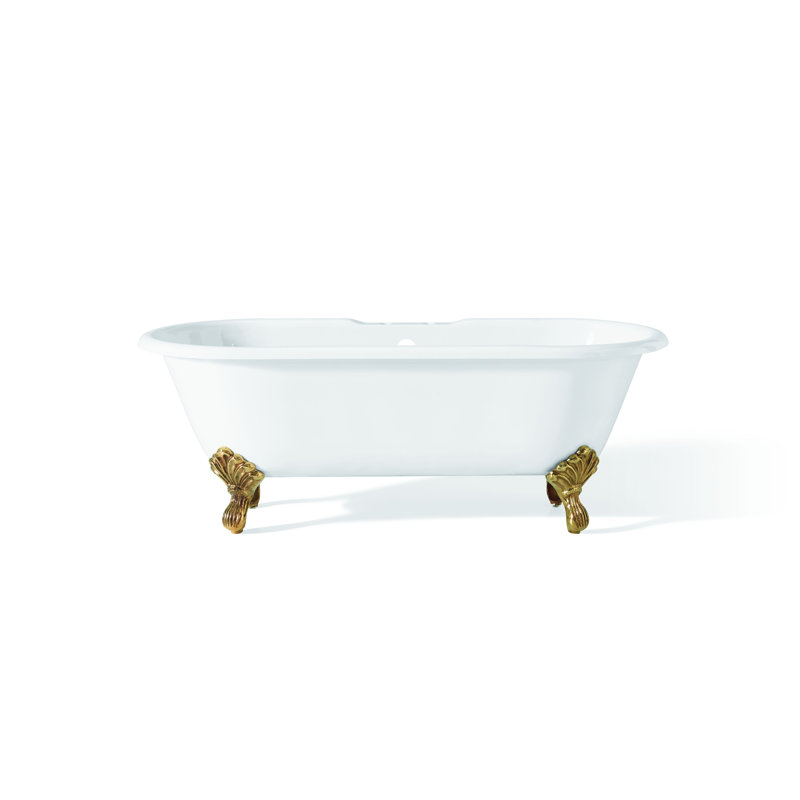 Kristin 61'' x 31'' Freestanding Soaking Cast Iron Bathtub, Polished Brass, White Interior with Custom Exterior