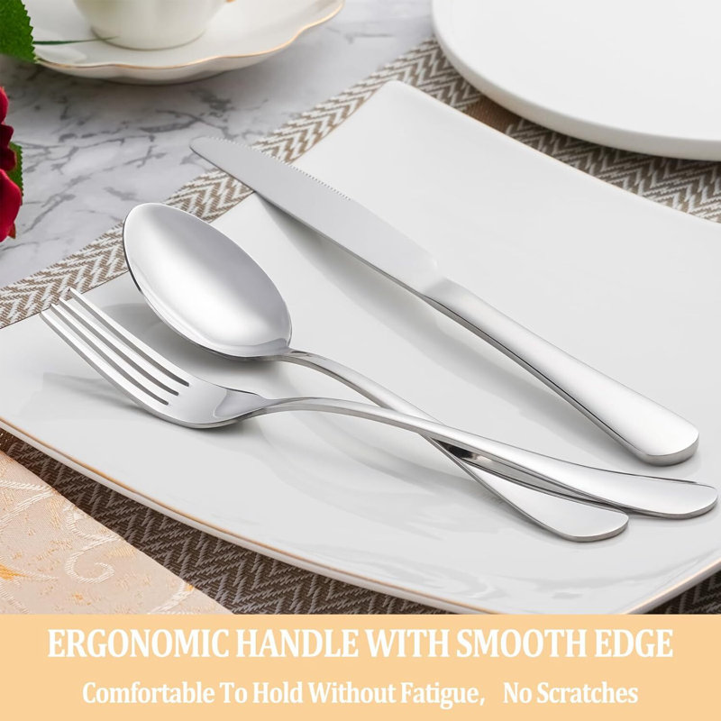 50 Piece Silverware Set Service for 10, Mirror Polished Cutlery Utensil Set