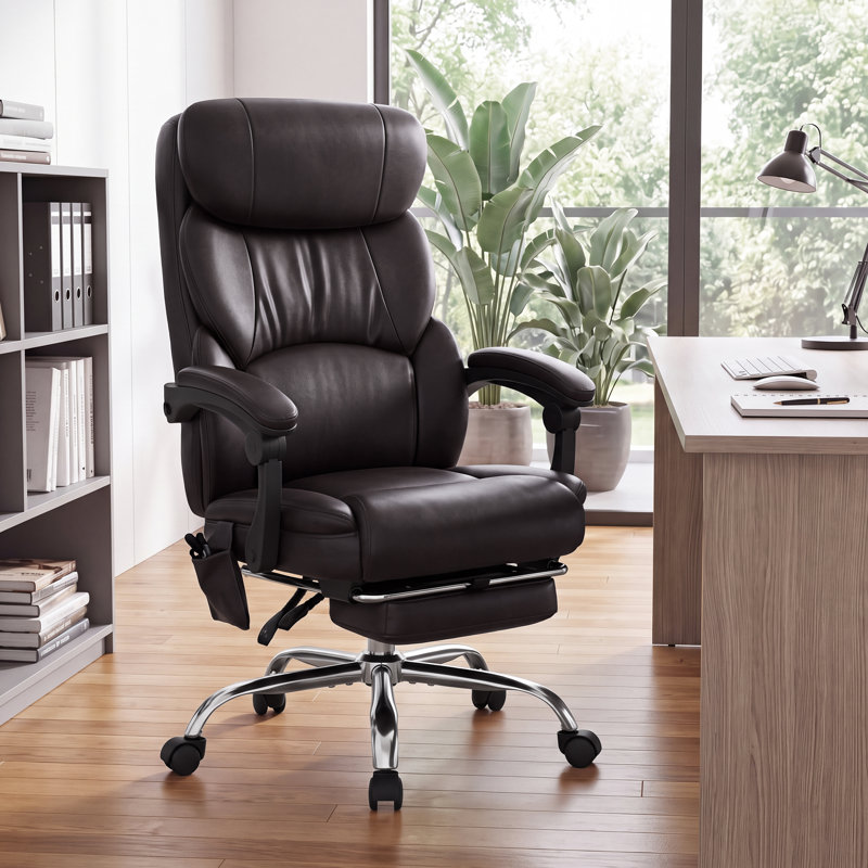 Fauteuil de bureau ergonomique avec massage et chaleur, repose-pieds réglable, chaise de bureau en cuir polyuréthane à haut dossier