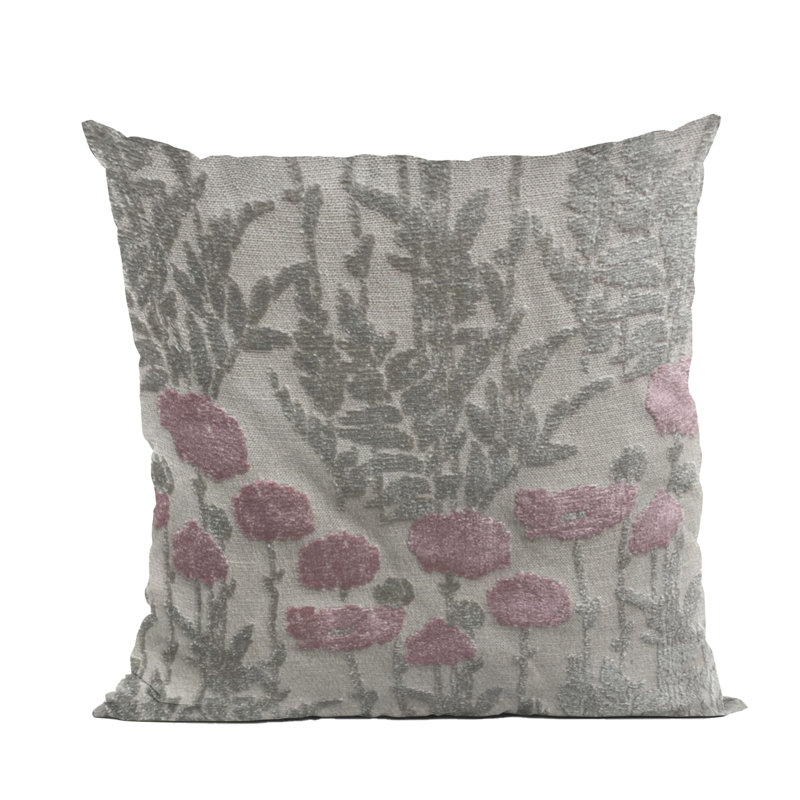 Coussin Plutus Enchanted Rose, H 12 po x l 20 po, Gris et rose / motif floral, Forme rectangulaire
