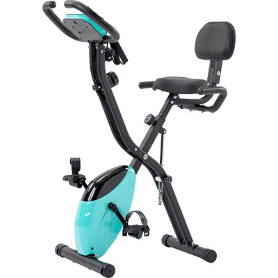 Folding Exercise Bike, Fitness Upright and Recumbent X-Bike with 16-Level Adjustable Resistance, Arm Bands and Backrest Blue