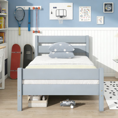 Twin Size Solid Wood Platform Bed With Headboard And Footboard,Kid Bed