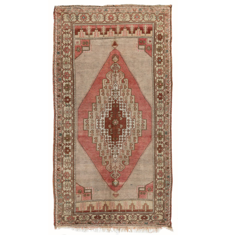 Tapis turque fabriqué à la main des années 1950 avec médaillon géométrique en laine