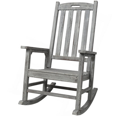 Wooden Oversized Porch Rocker Chair With Wide Seat and Tall Backrest,High Back Smooth Rocking Chairs for Outdoor & Indoor,Light Grey Color