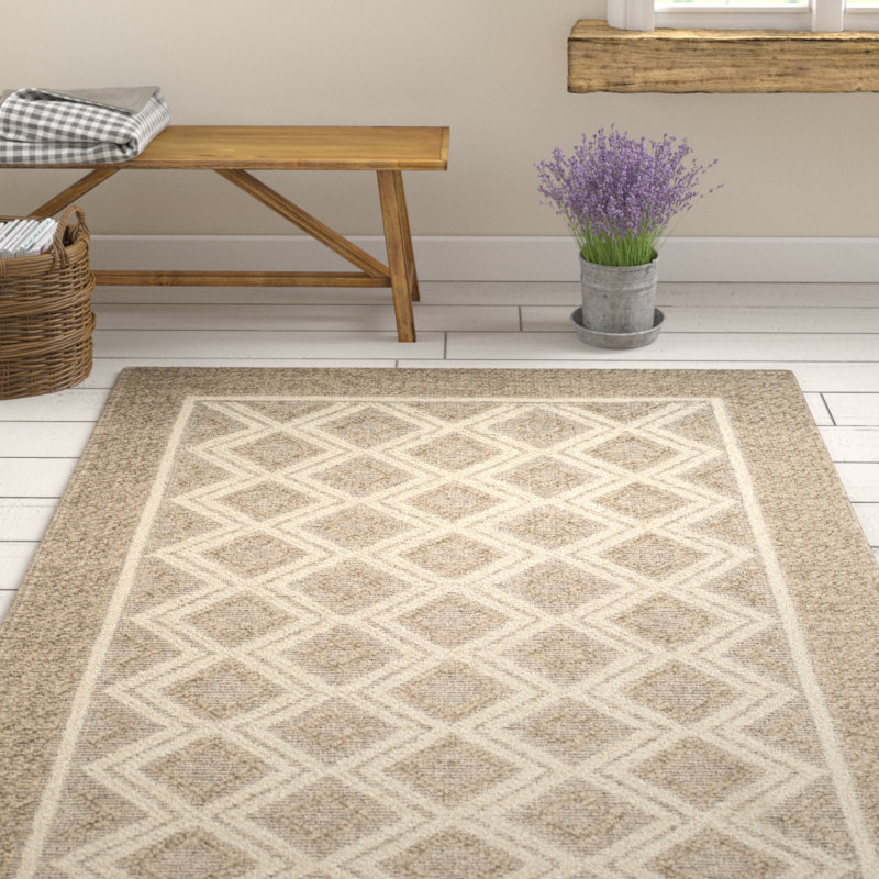 Kentshire Hand Woven Wool/Cotton Geometric Rug in Beige, Rectangle 8' x 10'