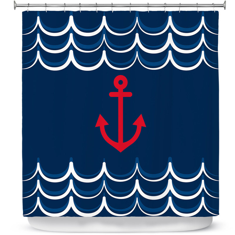 Rideau de douche simple anchor waves, Rose / Jaune