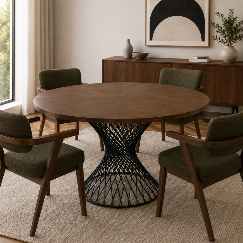 Maria Modern Round Walnut & Black Table