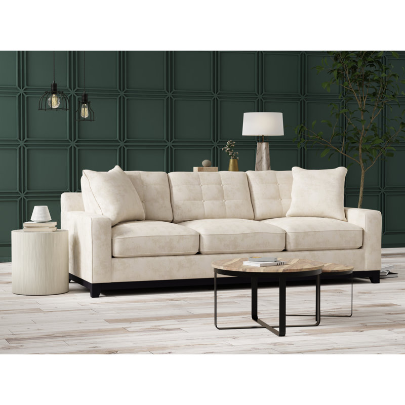 Carollton Upholstered 93'' Sofa, Gypsy Cream Performance Microfiber