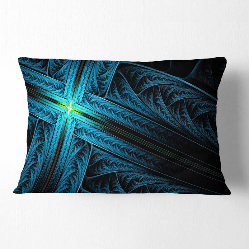 Fractal Cross Design - Abstract Printed Throw Pillow, Turquoise