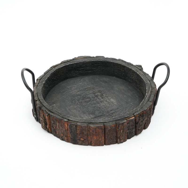 Wood Tray | Round Mango Wood Serving Tray  | 12x12x4.5", 12" W x 12" D x 4.5" H