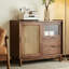 Rattan Weave Glass Door Groove Accent Cabinet