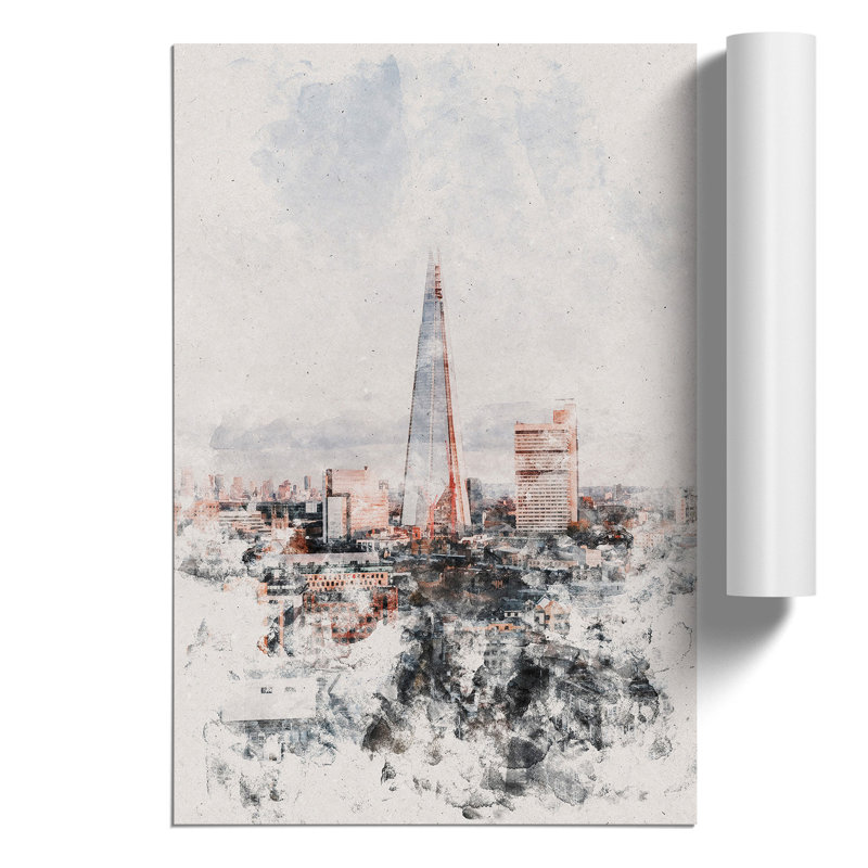 The Shard in London Watercolour - Frameless Print, 30cm H x 21cm W x 0.1cm D