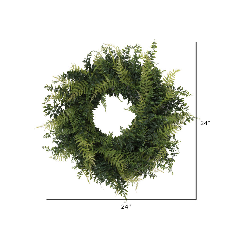 Couronne de fougère et d'herbe artificielle, H 24 po x l 24 po x P 4 po