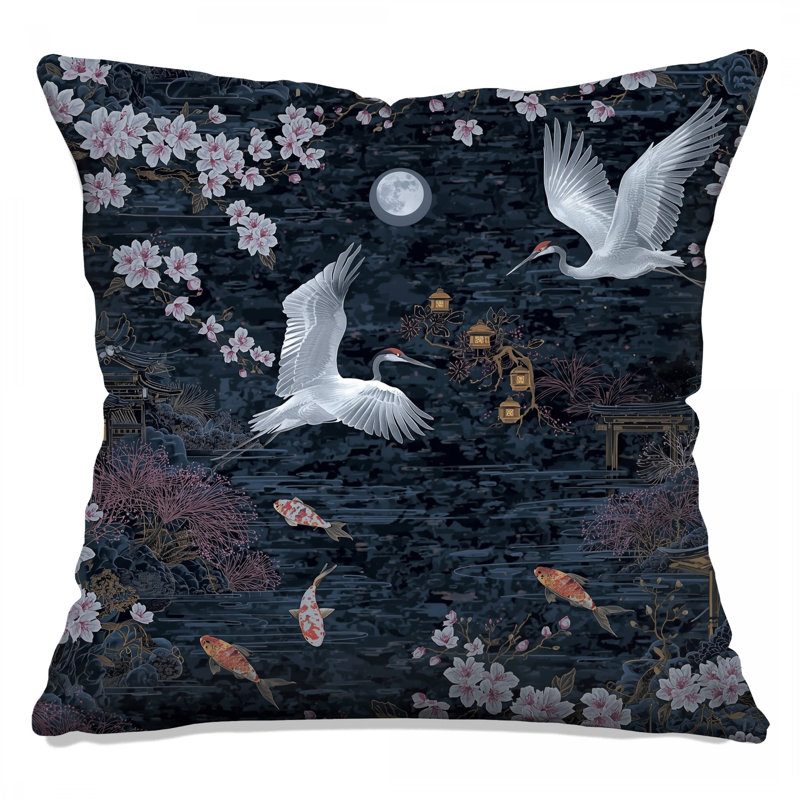 Coussins décoratifs Cranes Cherry Blossoms Moon, 26 x 26 pouces