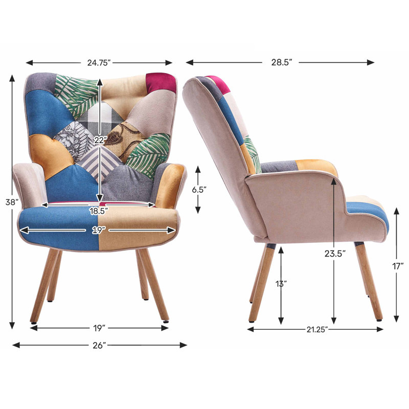 Chaise avec accoudoirs à haut dossier Heidegard, Polyuréthane bleu / beige / gris