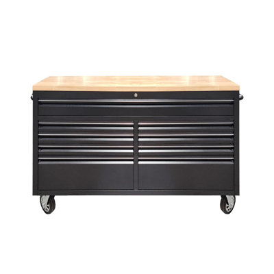 61'' Rolling Tool Chest with 9 Drawers and Wheels, Heavy-Duty Tool Cabinet, Mobile Workbench for Garage, Repair Shop and Tool Room, Black