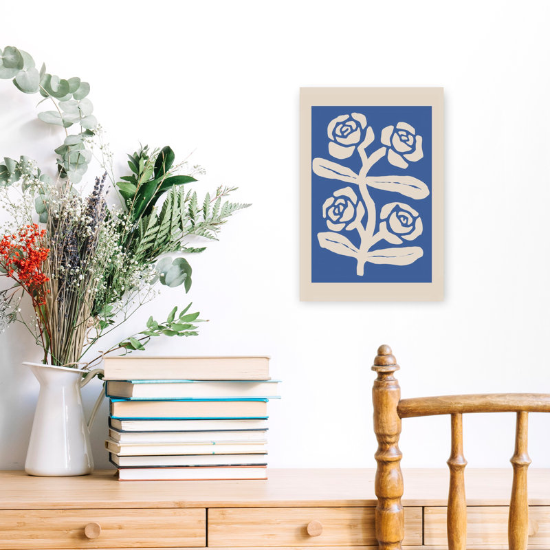 «Cobalt Blue Rose», art au trait, rose minimaliste contemporain, art mural, H 18 po x l 12 po