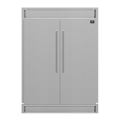 FORNO Premium 3-Piece Kitchen Bundle - FORNO Galiano 48" Freestanding Dual Fuel Range, FORNO Maderno 60" 2-Piece Convertible Refrigerator/Freezer Built-In with Decorative Grill Trim, 27.2 cu.ft., FORNO Orvieto 48" Wall Mount Range Hood