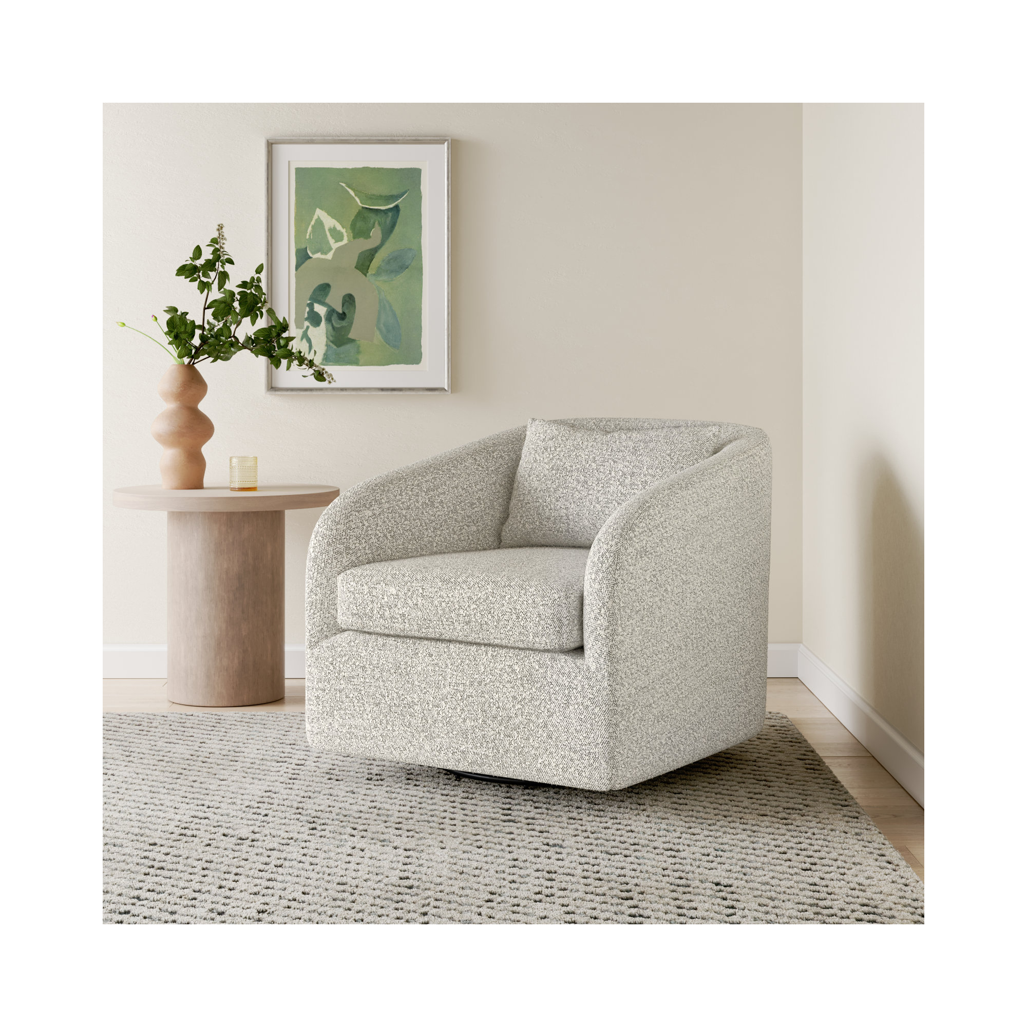 Redmond Upholstered Swivel Armchair, Knoll Domino Gray Polyester Blend