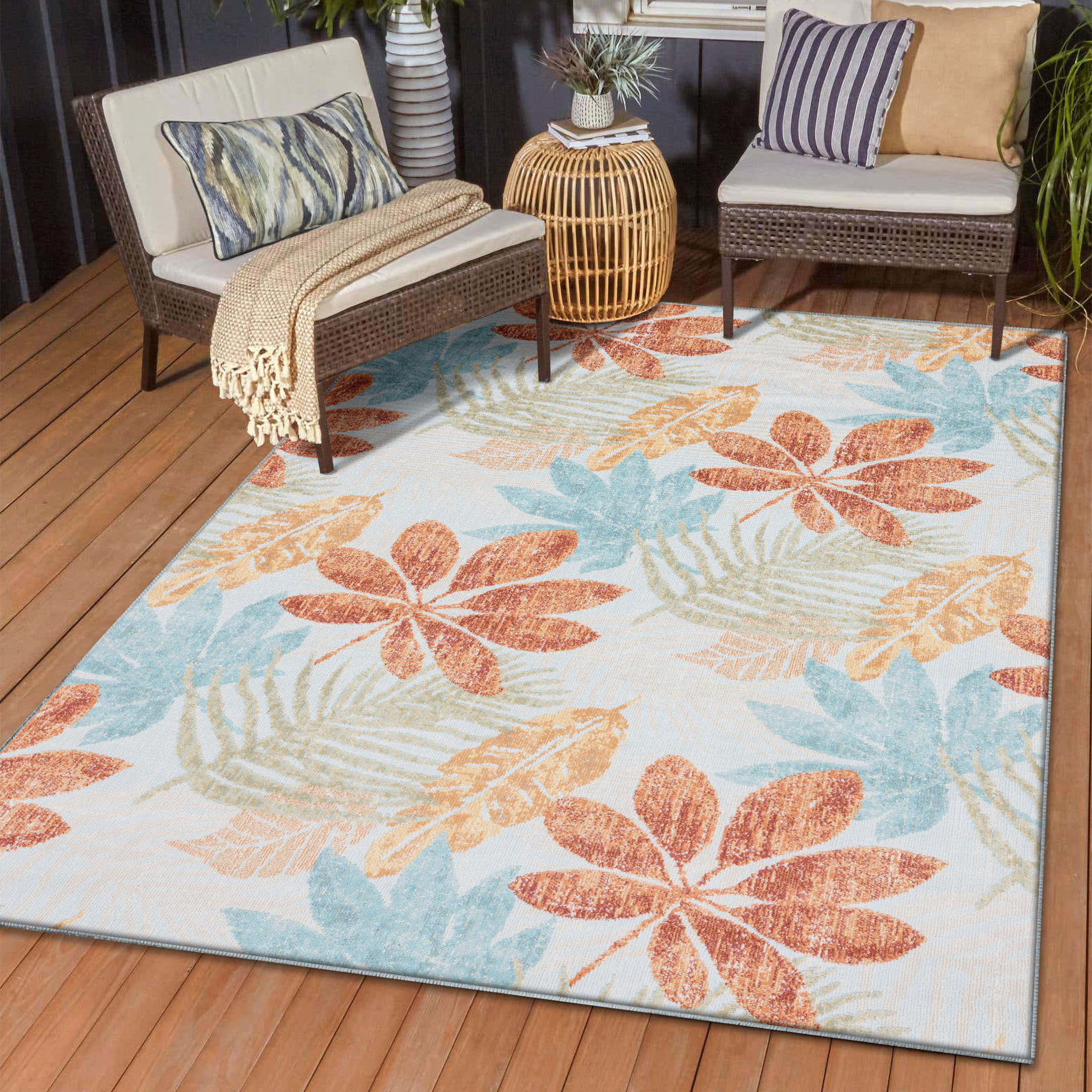 Red Barrel Studio® Floral Cream/Brick Indoor / Outdoor Area Rug | Wayfair