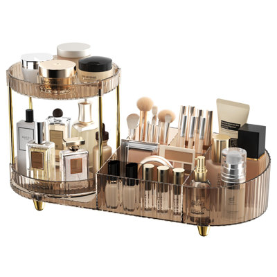 Comptoir de maquillage avec 360 plateaux de parfum rotatifs, 7 compartiments de coiffeuse