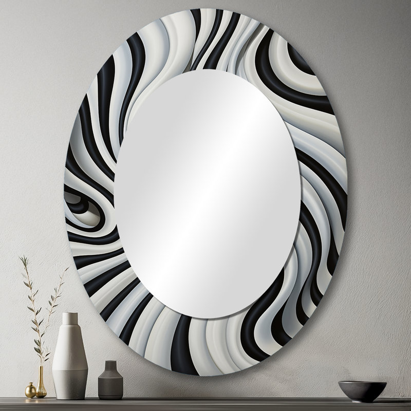 Miroir mural moderne noir et blanc optique optique Dream III, 43 po x 33 po
