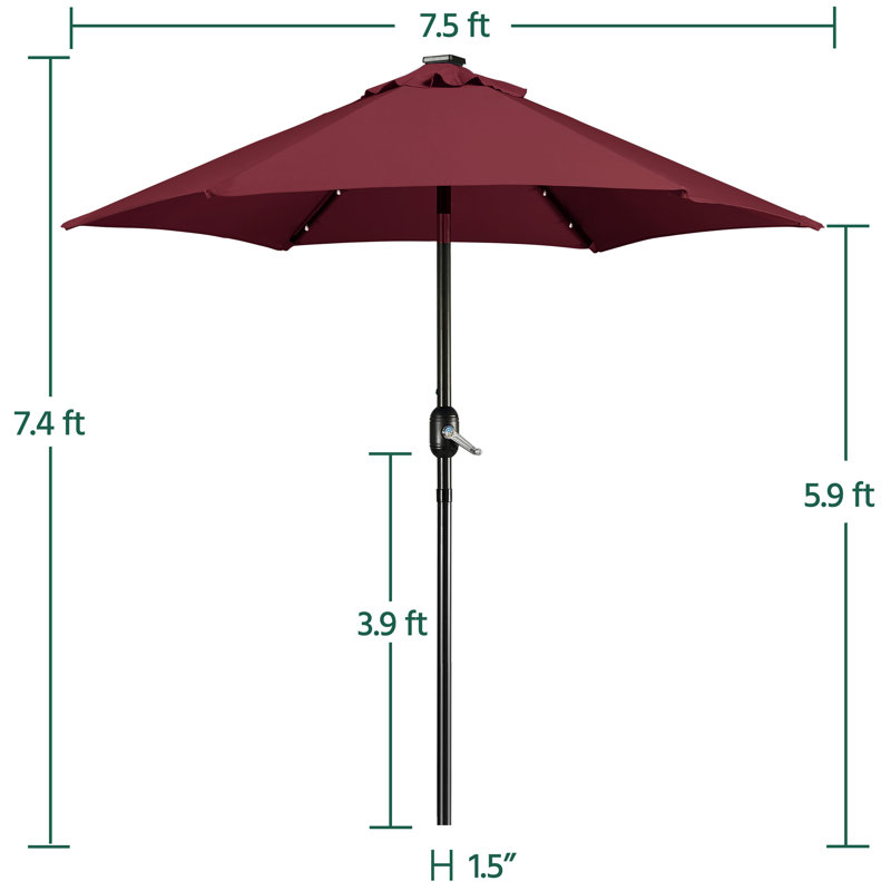 Parasol de marché 7,5 / 9 pi à DEL avec parasol de marché solaire, L 90 po x P 90 po, Bourgogne
