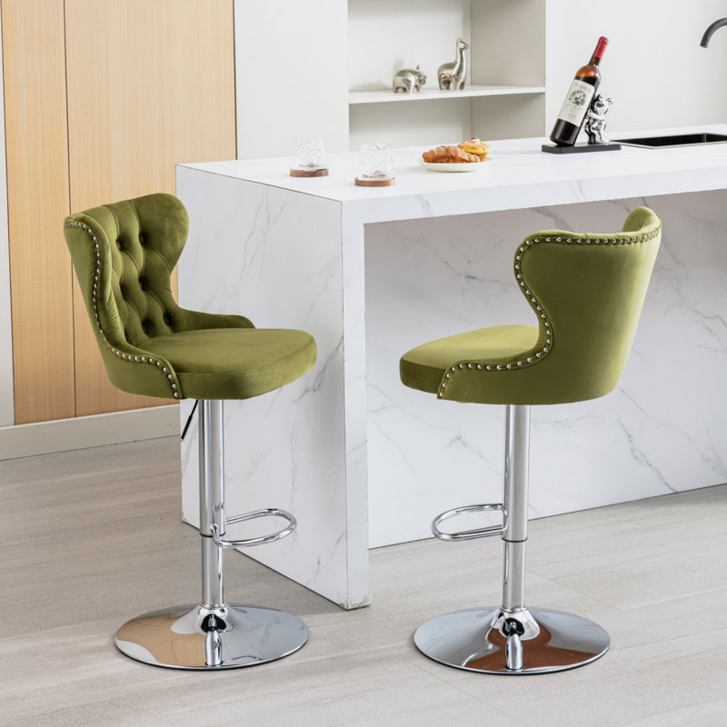 Lizetta Swivel Upholstered Adjustable Height Counter Stool, Olive Green