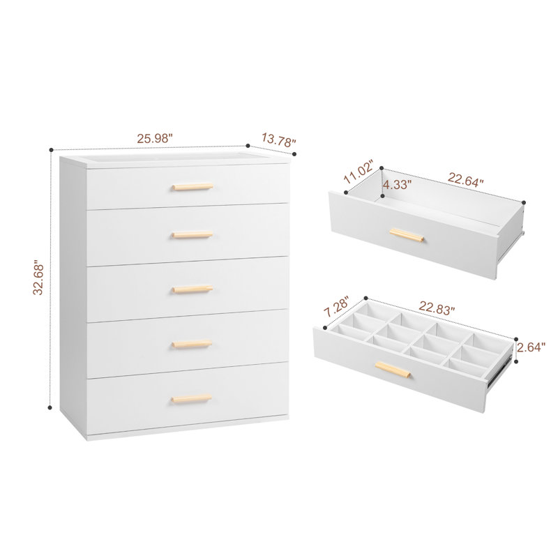 Shianna 26'' W 5 - Drawer Dresser, White